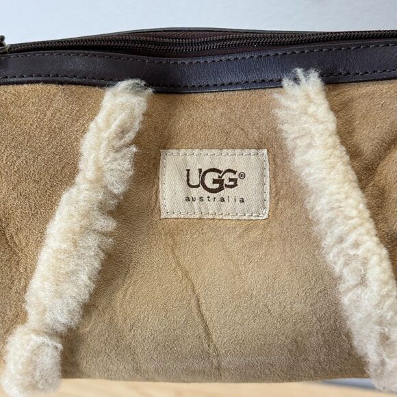 Y2k UGG Suede Shearling Small Purse Shoulder Bag Sheepskin Tan Rockabilly Preppy - Picture 8 of 16